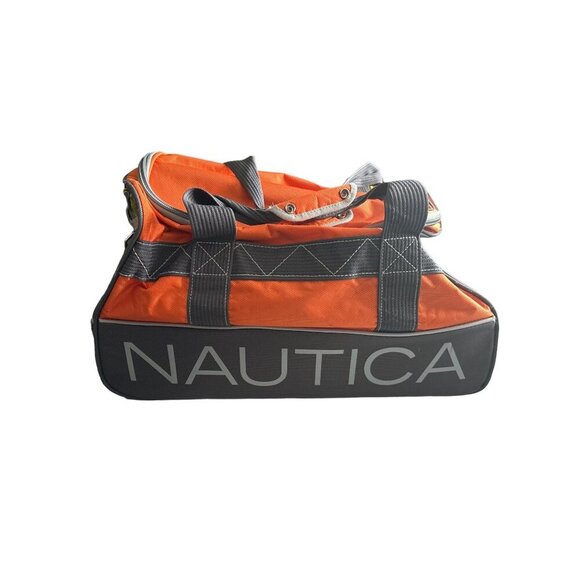 Nautica Dockside Duffle Bag Orange Gray Zipper Close Outer Strap ID Slot CLEAN - Picture 2 of 10